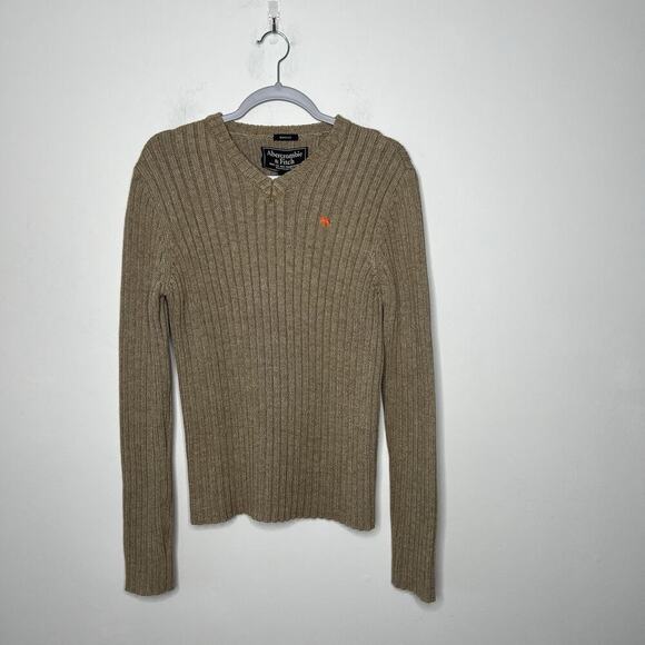 Abercrombie And Fitch Sweater Mens XL Tan Ribbed Knit Muscle Pullover Preppy Y2K - Picture 7 of 12